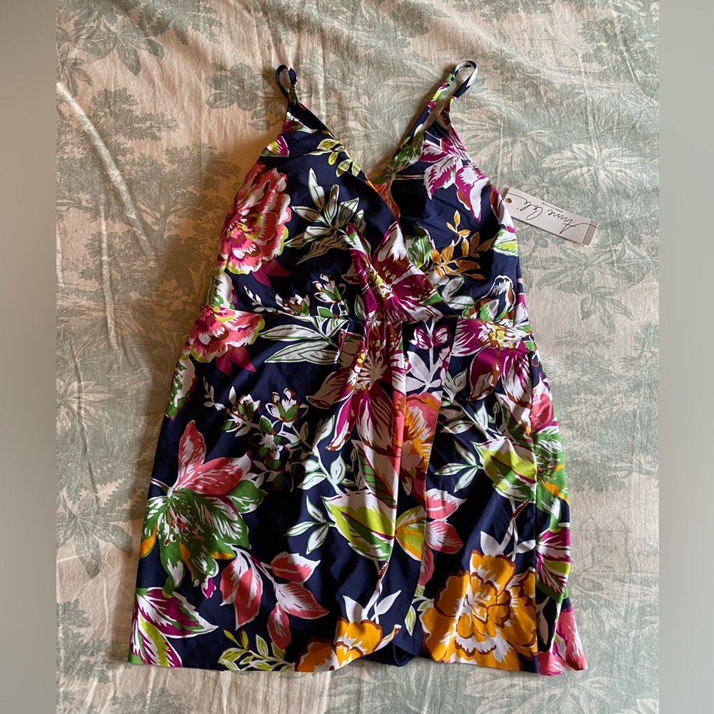 Anne Cole Navy Floral Swim dress NWT